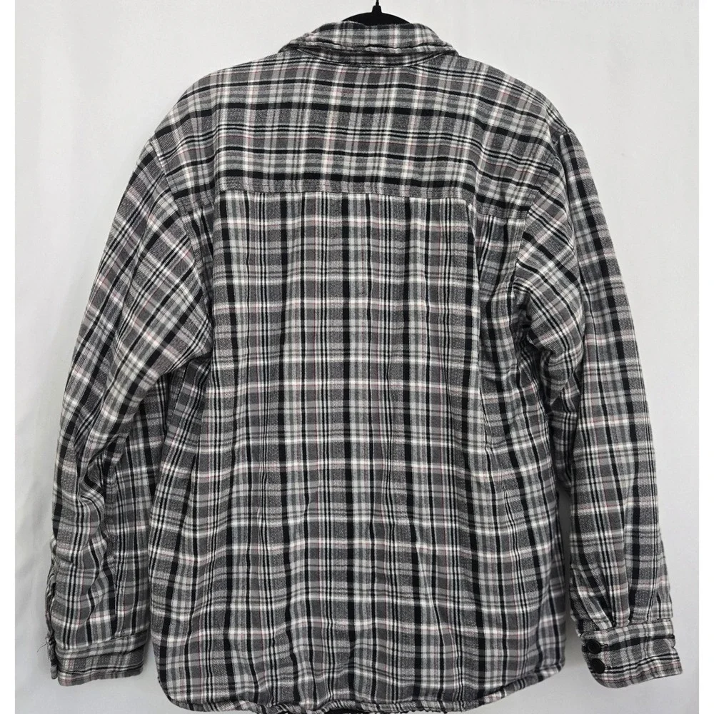 Overdrive Men's Sherpa Lined Flannel Shirt Jacket M‎ Black Gray Plaid Grunge 90s